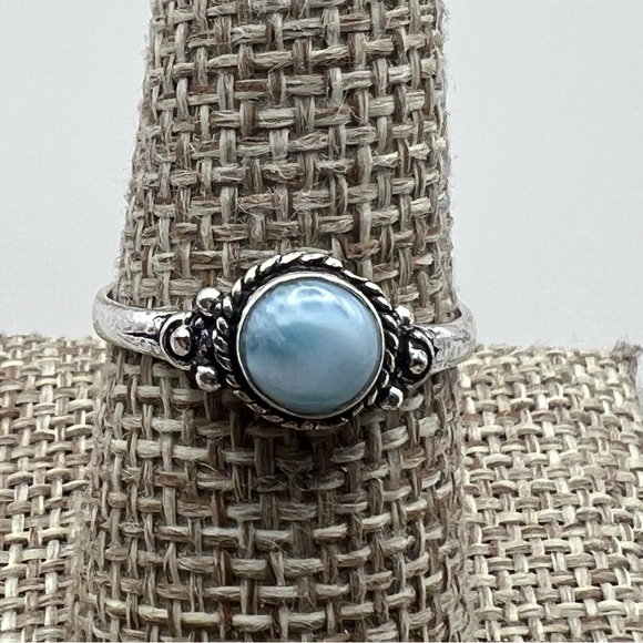 New Blue Larimar Stone Crystal Boho Silver Overlay Ring Size 8.75 - Picture 8 of 8